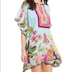 Trina Turk “Theodora” Greenhouse Floral Silk Kaftan Tunic Dress ~ in Multi